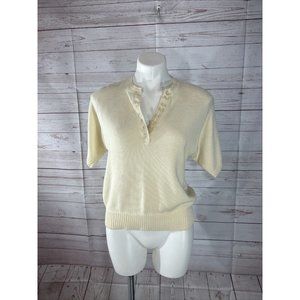 Le Moda Knitwear Sweater Womens S Short Sleeve V-neck pearle button Off White